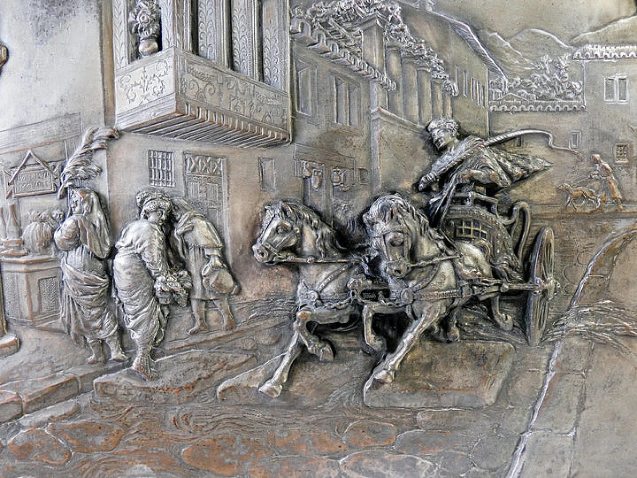 Bas-relief with running chariot by Argenteria Guido Galbiati, 1950s 3