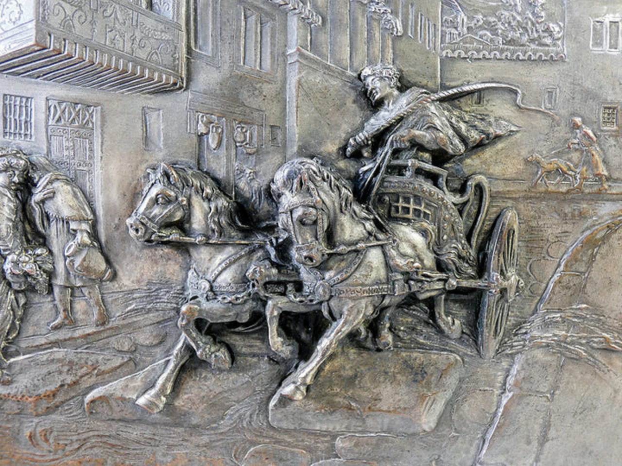 Bas-relief with running chariot by Argenteria Guido Galbiati, 1950s 4