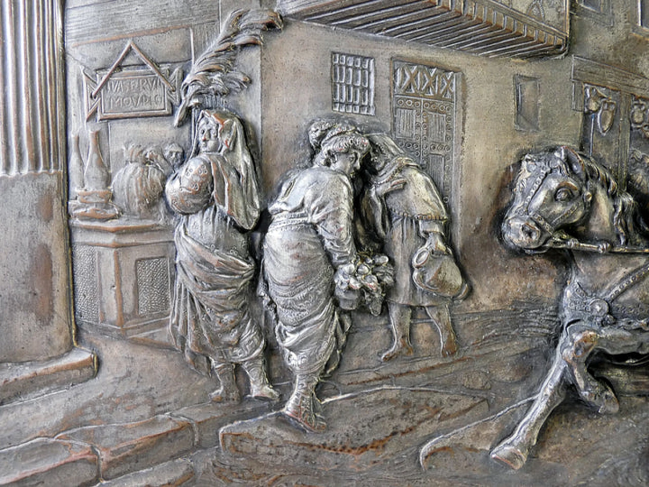 Bas-relief with running chariot by Argenteria Guido Galbiati, 1950s 5