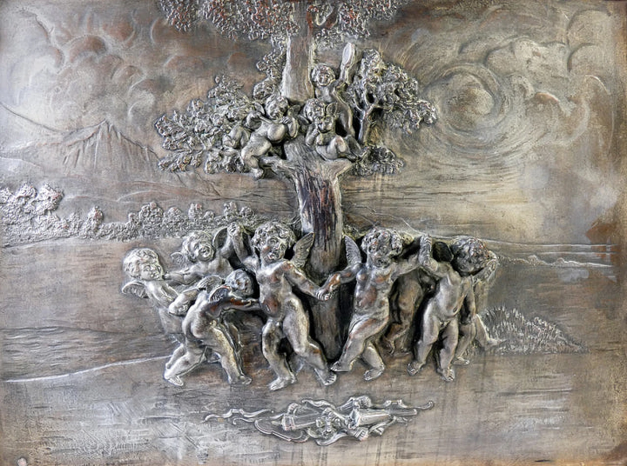 Bas-relief with celebrating putti by Argenteria Guido Galbiati, 1950s 2
