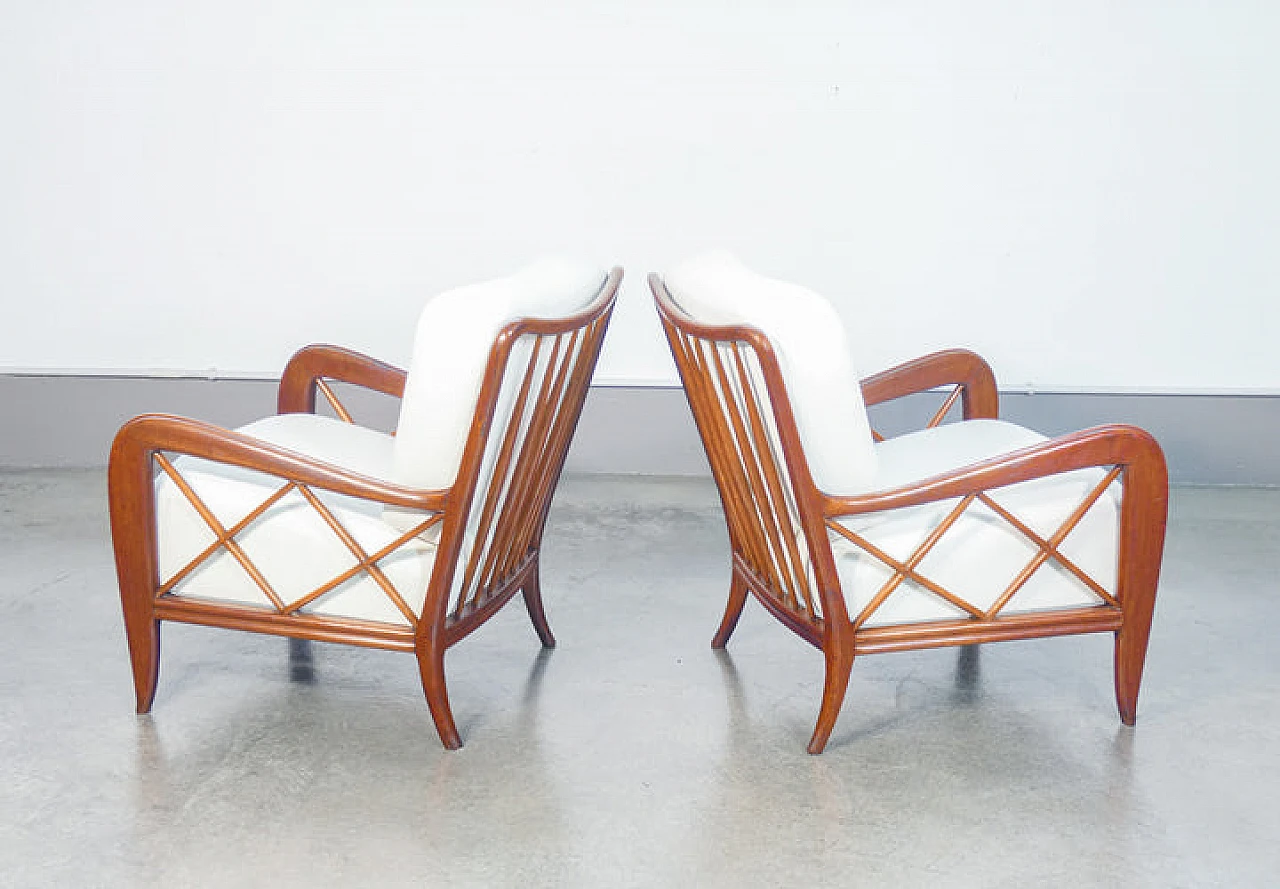 Pair of solid wood and linen armchairs by Paolo Buffa, 1940s 8