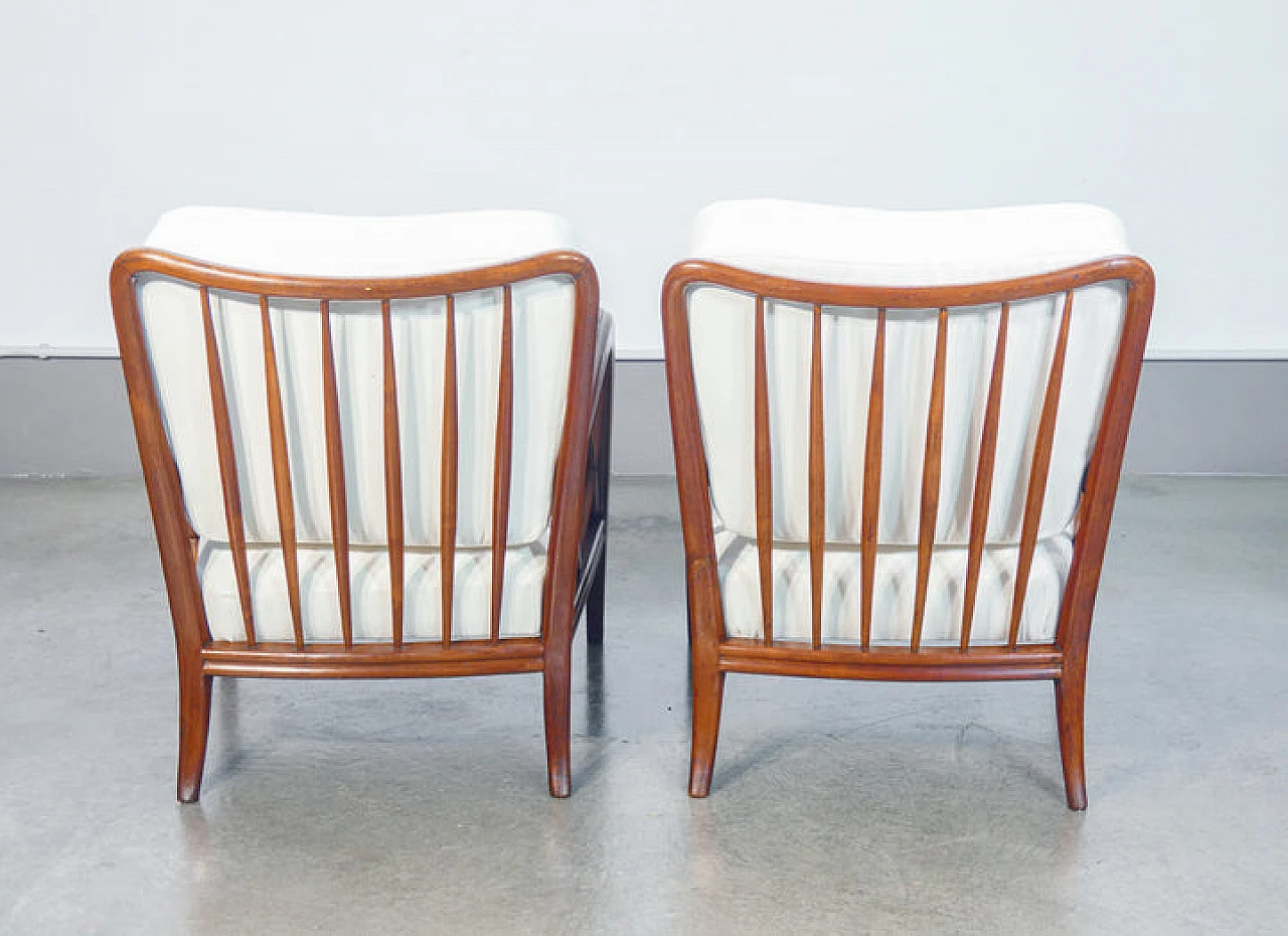 Pair of solid wood and linen armchairs by Paolo Buffa, 1940s 9