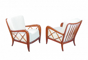 Pair of solid wood and linen armchairs by Paolo Buffa, 1940s