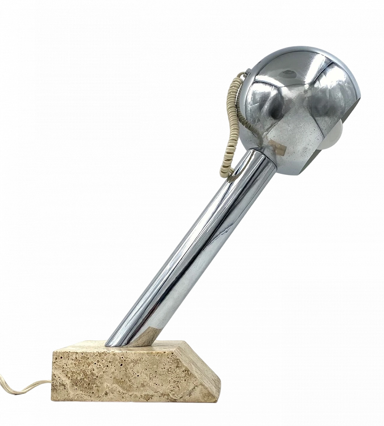 Chromed metal and travertine table lamp, 1970s 15