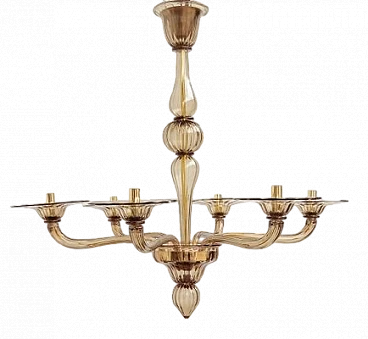 Amber smoked Murano glass chandelier, 1980s