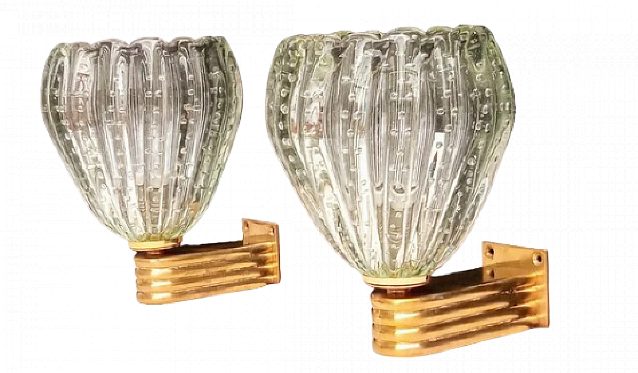 Pair of glass and brass wall lights by Barovier & Toso, 1970s 19