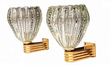 Pair of glass and brass wall lights by Barovier & Toso, 1970s