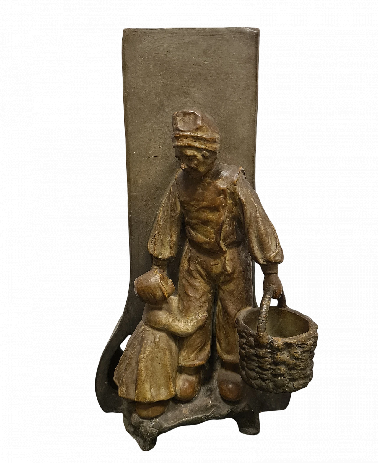 Painted terracotta vase with farmer sculpture, 1920s 11