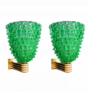 Pair of green glass wall lights by Barovier & Toso, 1980s