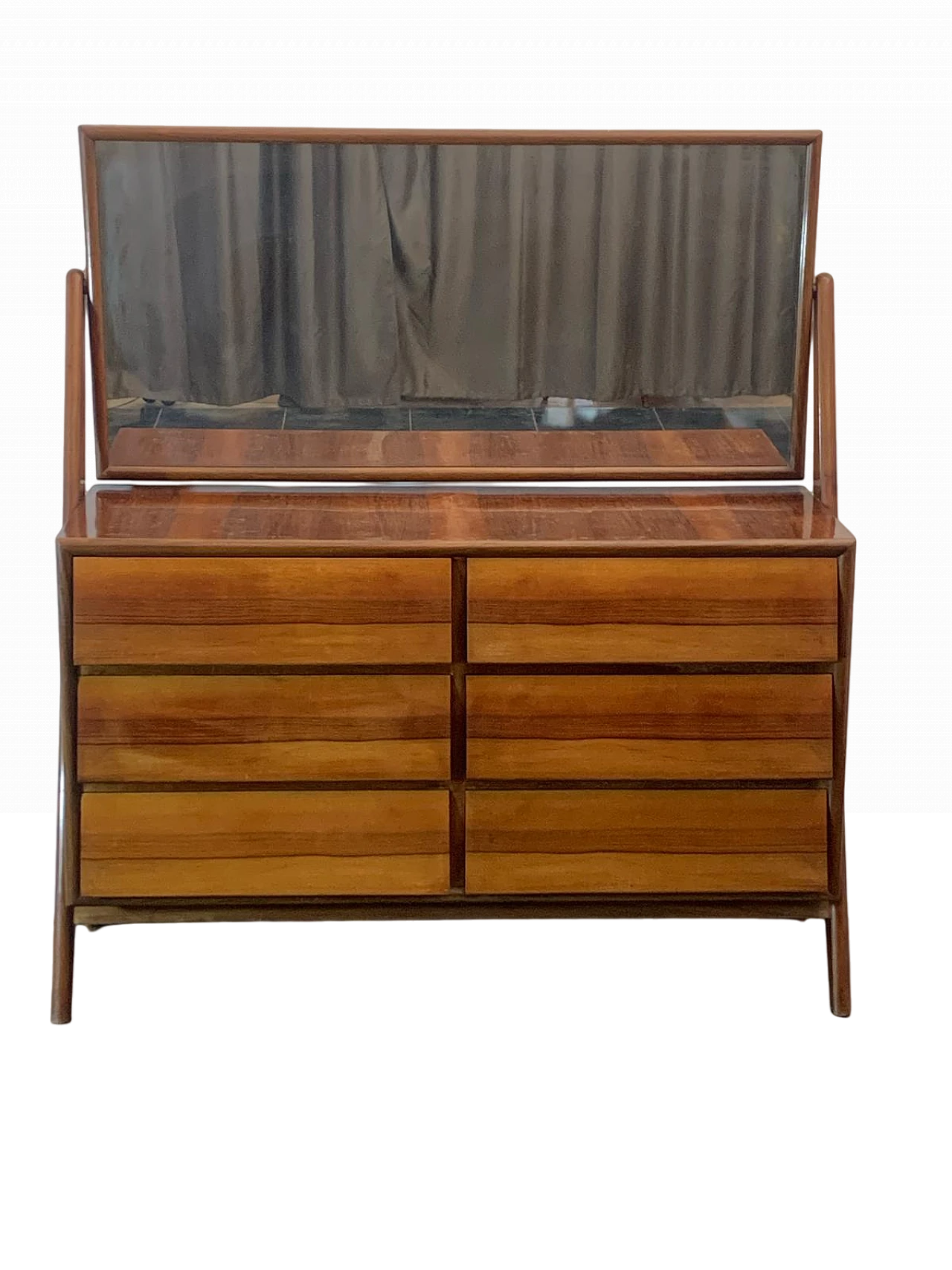 Comò in legno con specchio con cassetti diagonali, anni '60 15