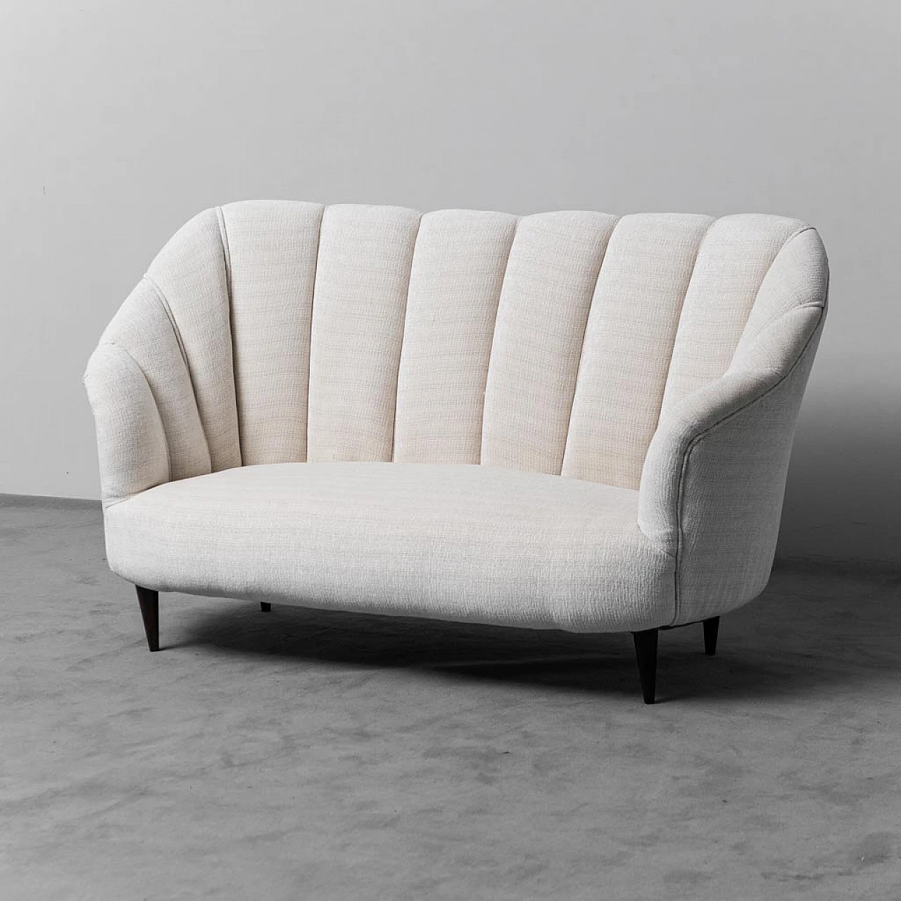 2-Seater sofa in white fabric and wooden feet, 1960s 1