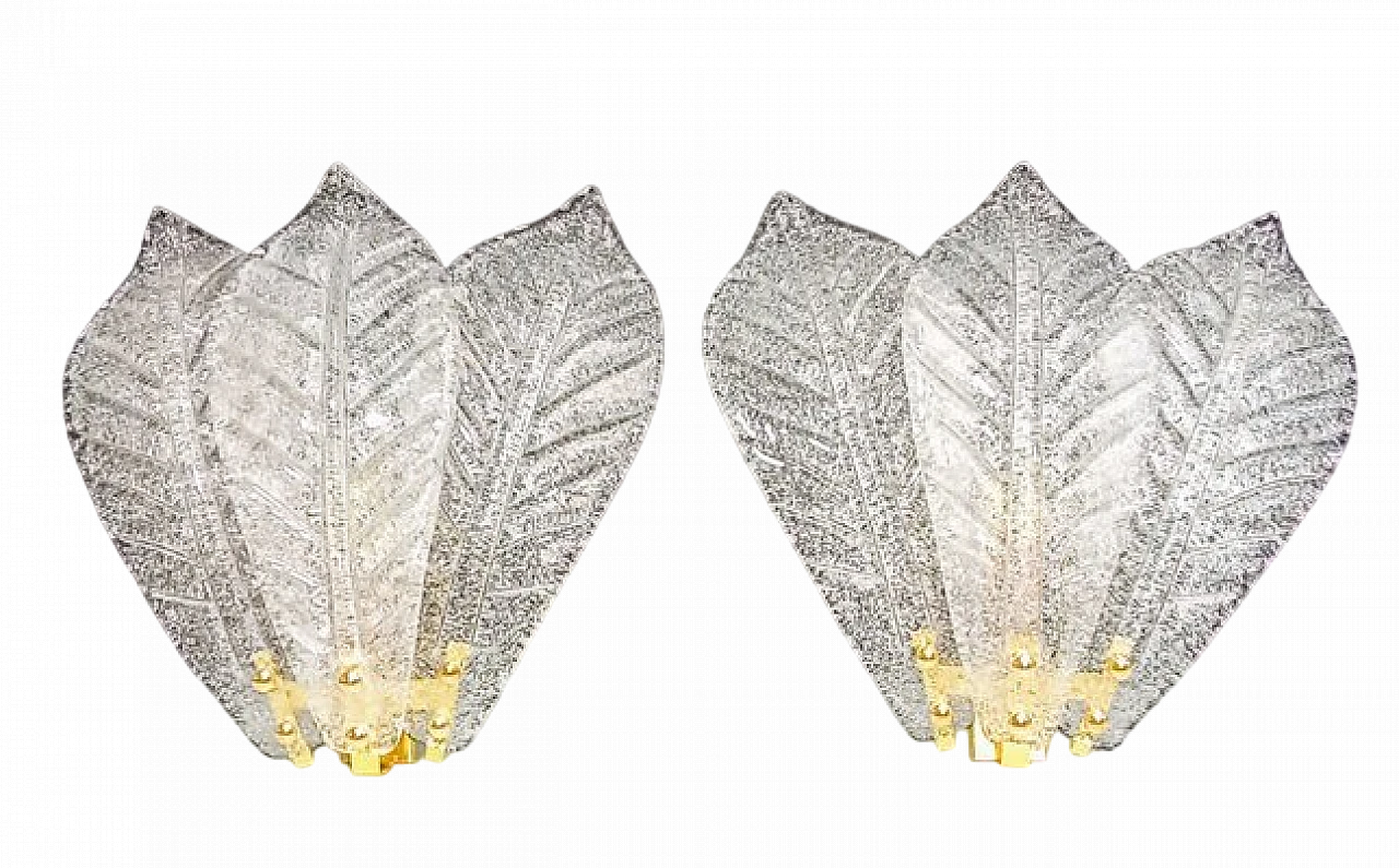 Coppia di applique con foglie in vetro di Murano, anni '80 18