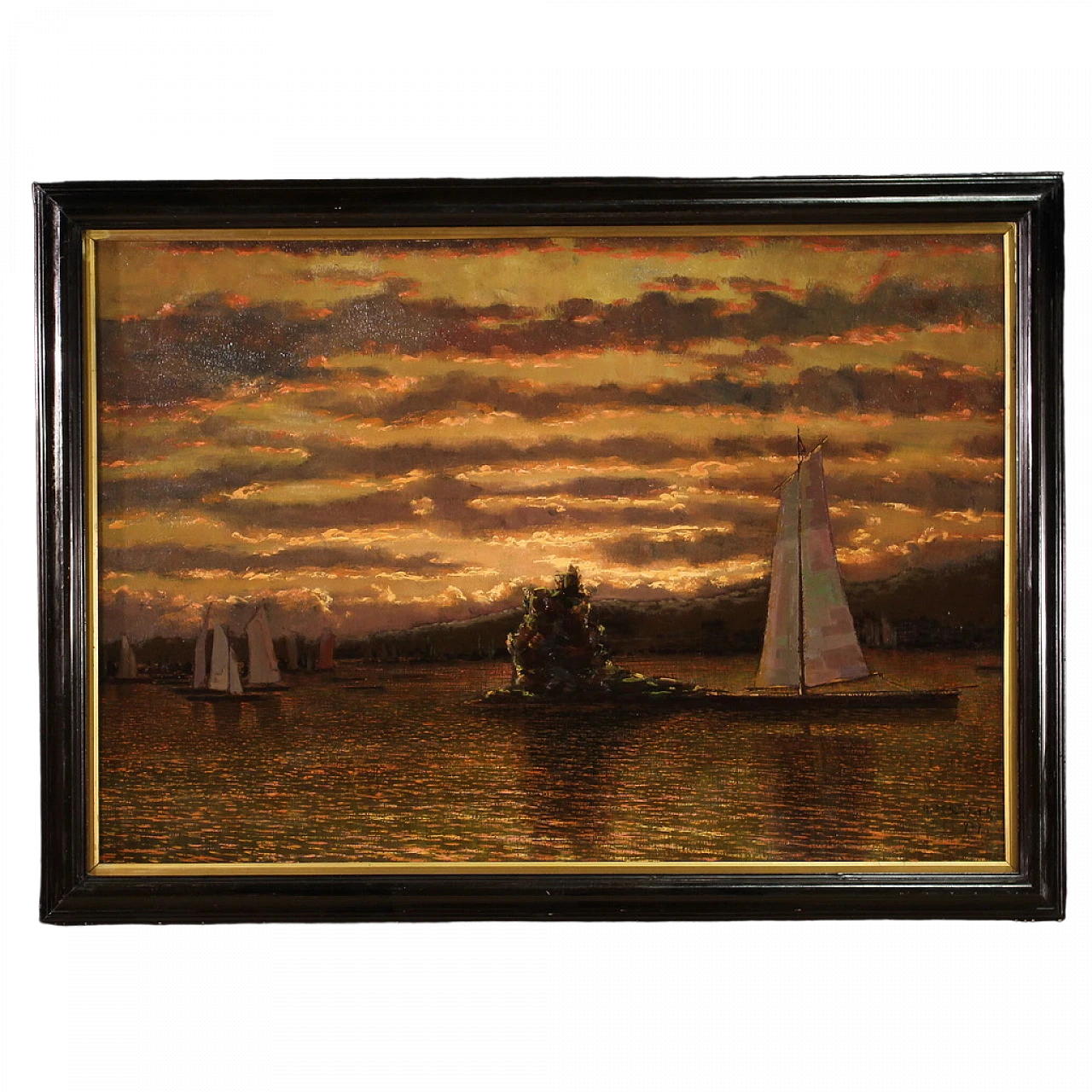 Attribuito ad A. Pessina, paesaggio lacustre, olio su tavola, 1927 15
