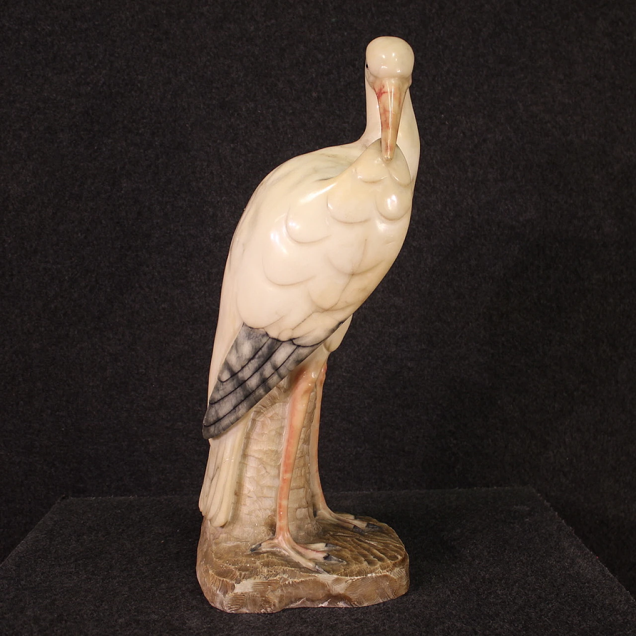Heron, chiseled and patinated alabaster sculpture 1