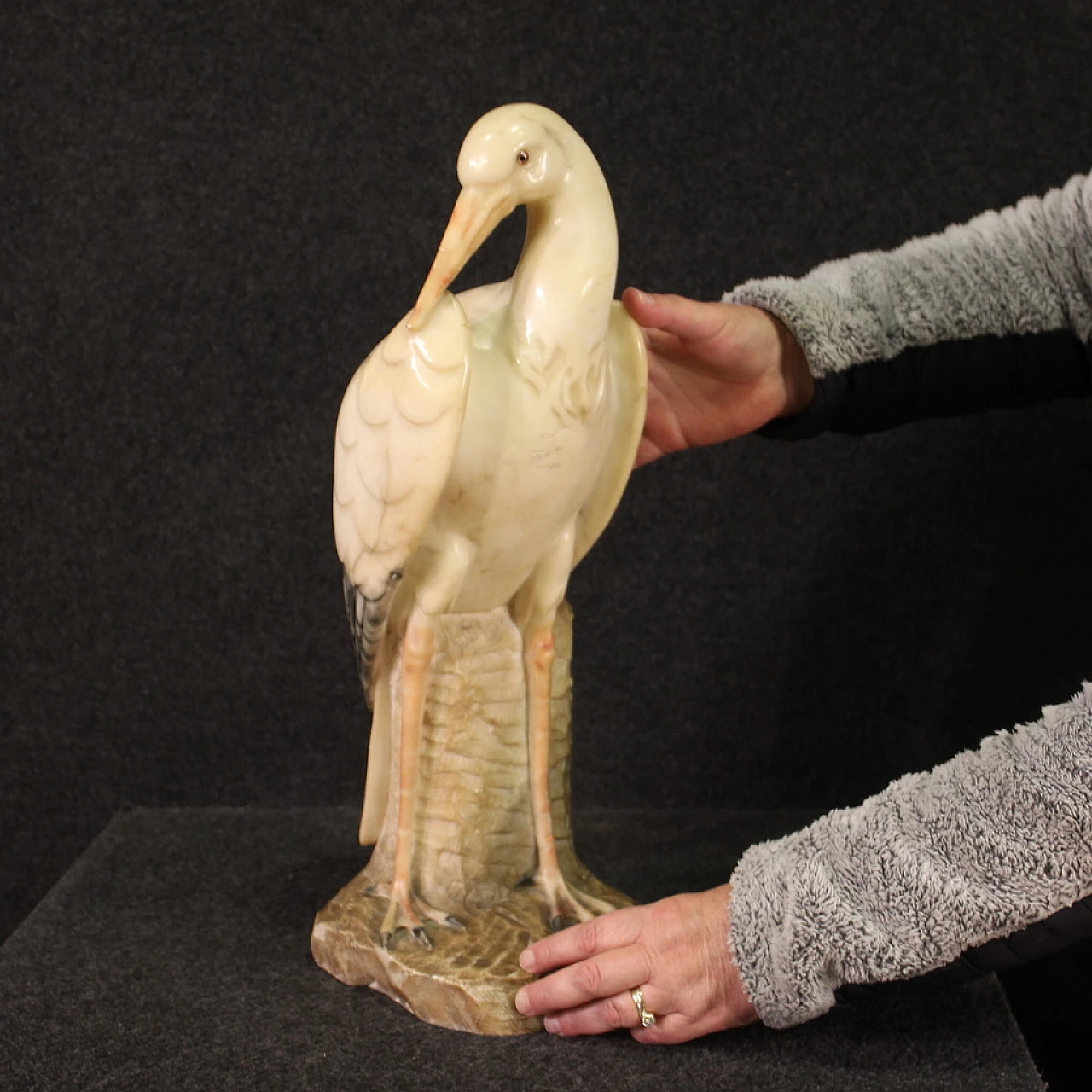 Heron, chiseled and patinated alabaster sculpture 2