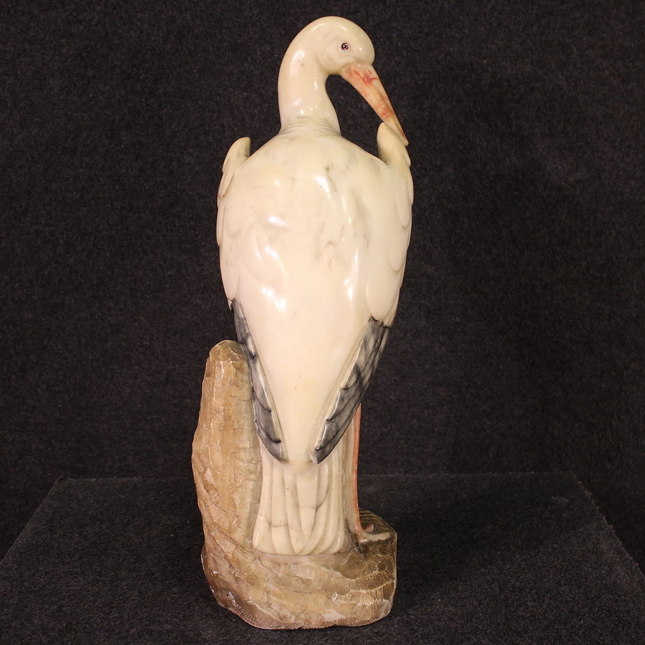 Heron, chiseled and patinated alabaster sculpture 3