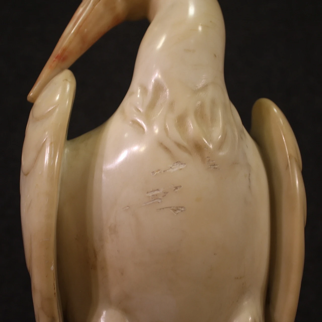Heron, chiseled and patinated alabaster sculpture 9