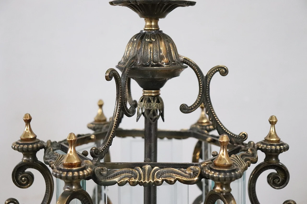 Glass and bronze ceiling lamp with decorations, 1980s 5