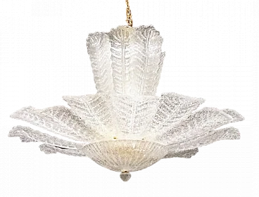 Lampadario in vetro di Murano trasparente e metallo dorato, anni '90