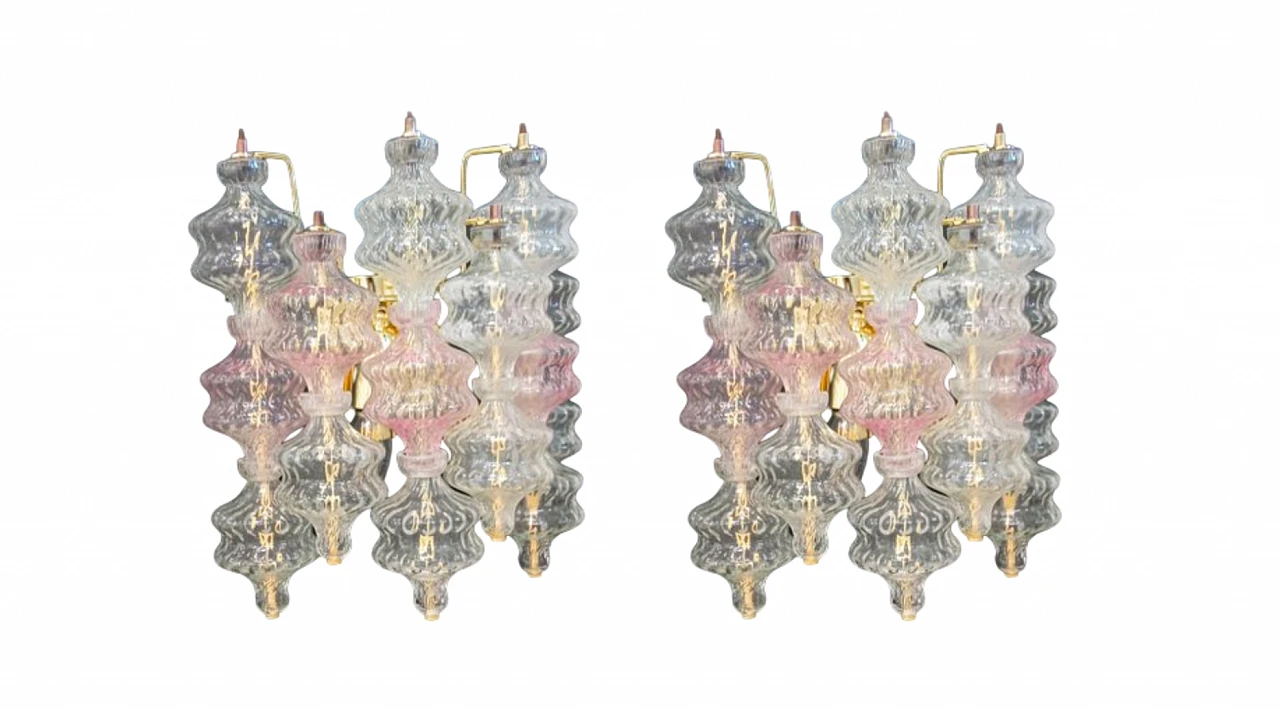 Pair of transparent and amethyst glass wall lights by VeArt, 1970s 14