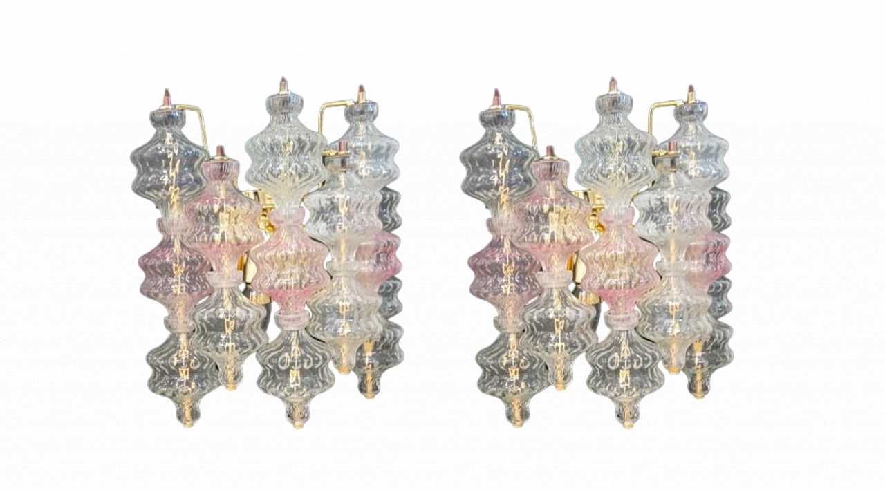 Pair of transparent and amethyst glass wall lights by VeArt, 1970s 15