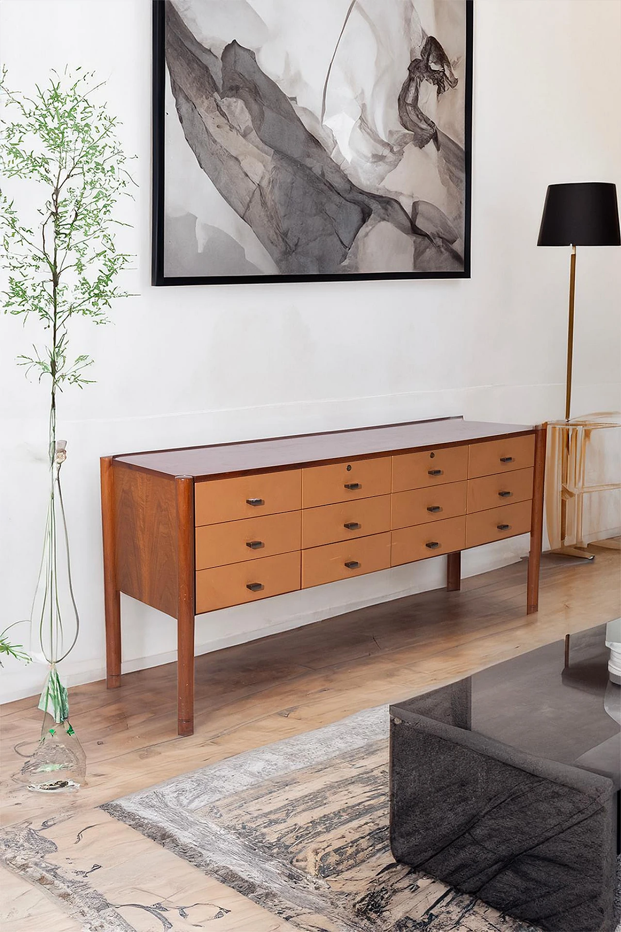 Leather and wood chest of drawers by Osvaldo Borsani, 1950s 2