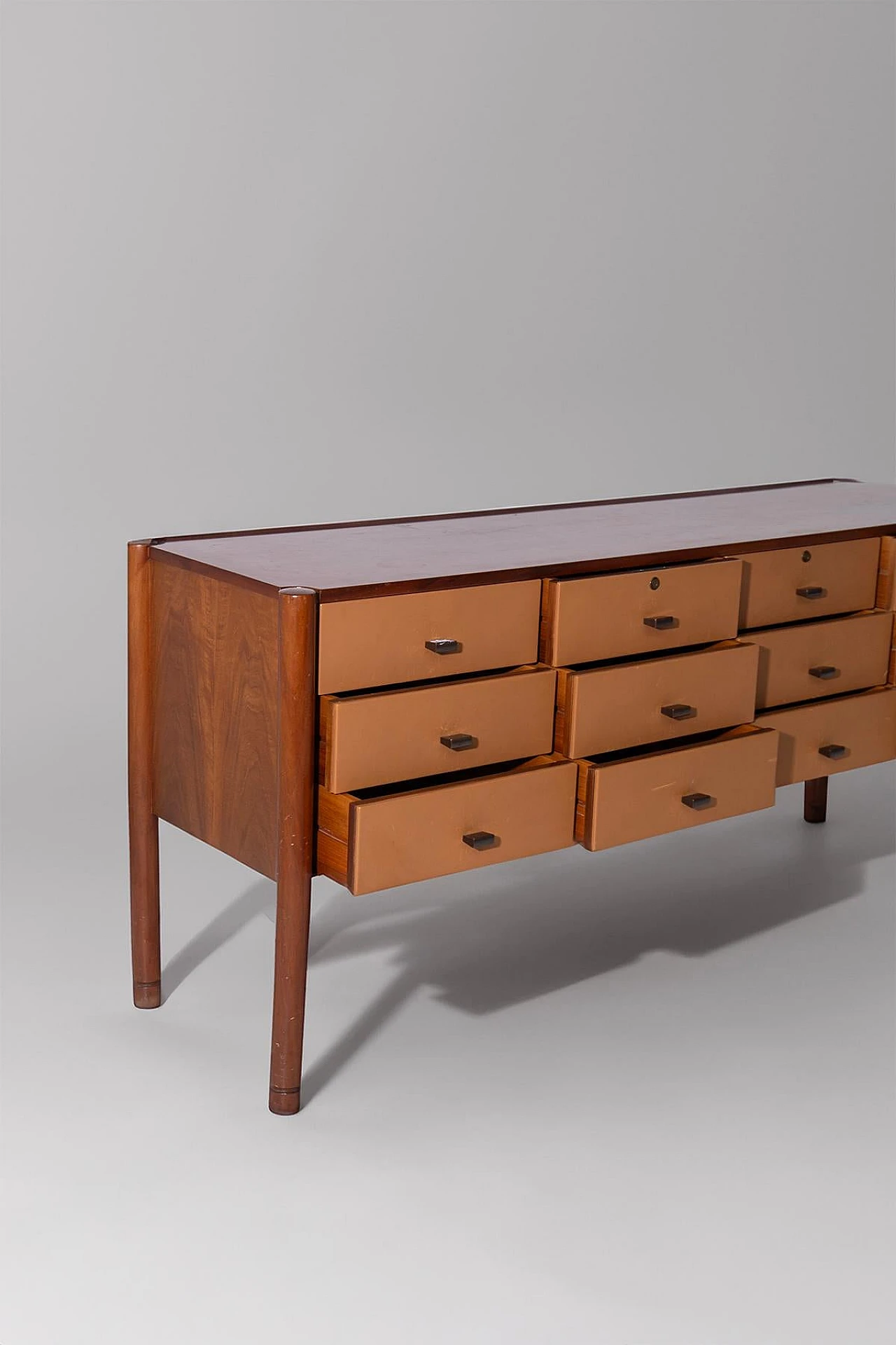 Leather and wood chest of drawers by Osvaldo Borsani, 1950s 10