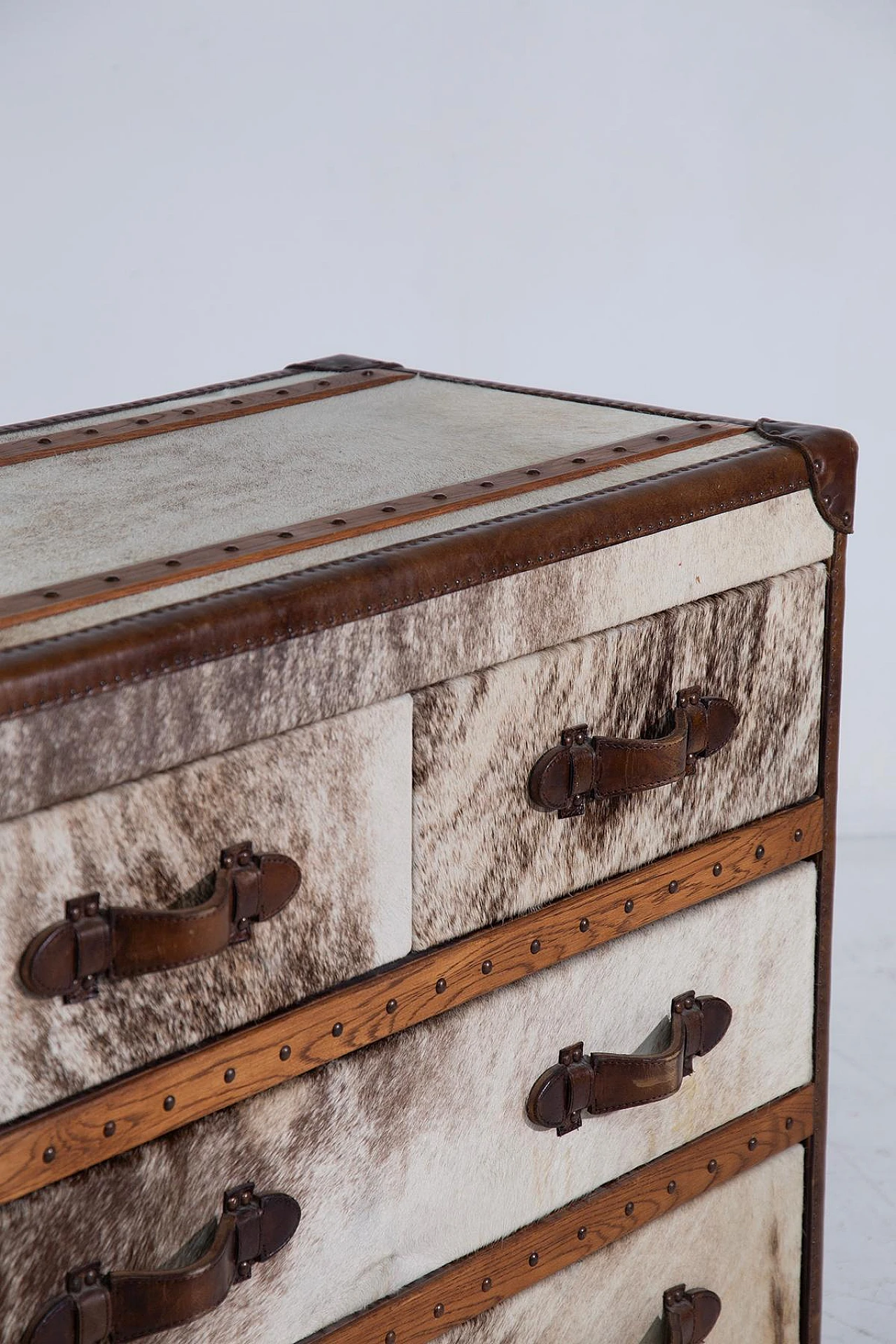 Cavallino leather, wood and hide chest of drawers with studs, 1970s 11