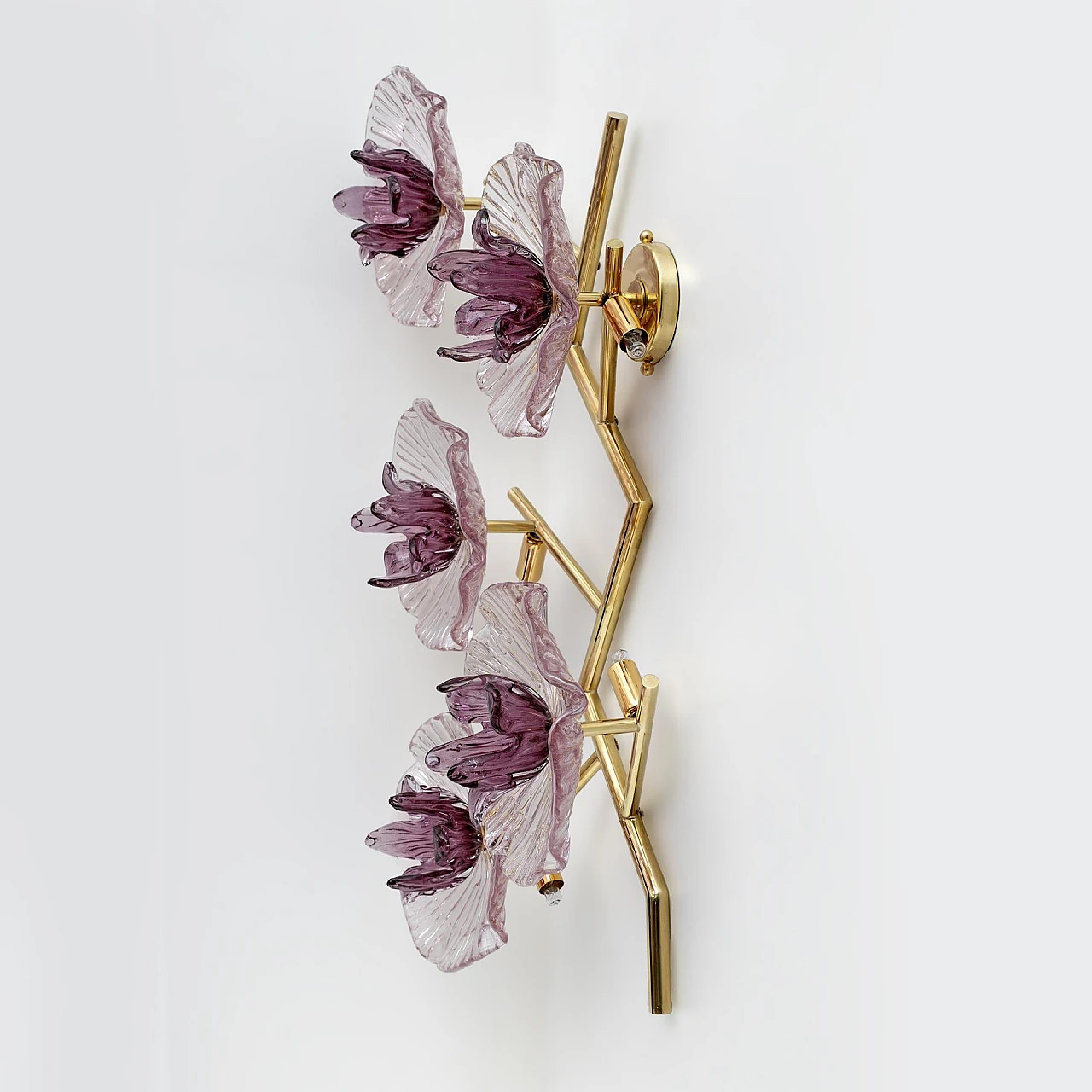 Pair of Murano glass and brass wall sconces with flowers, 1990s 6