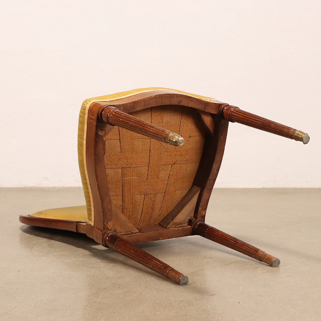 8 Chairs veneered in mahogany, fabric and golden bronze feet 9