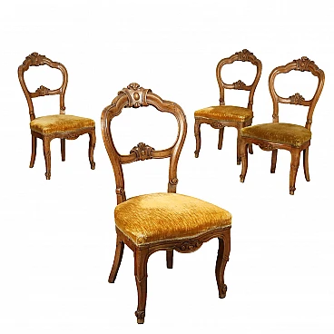 4 Carved walnut chairs with padded seat, 19th century