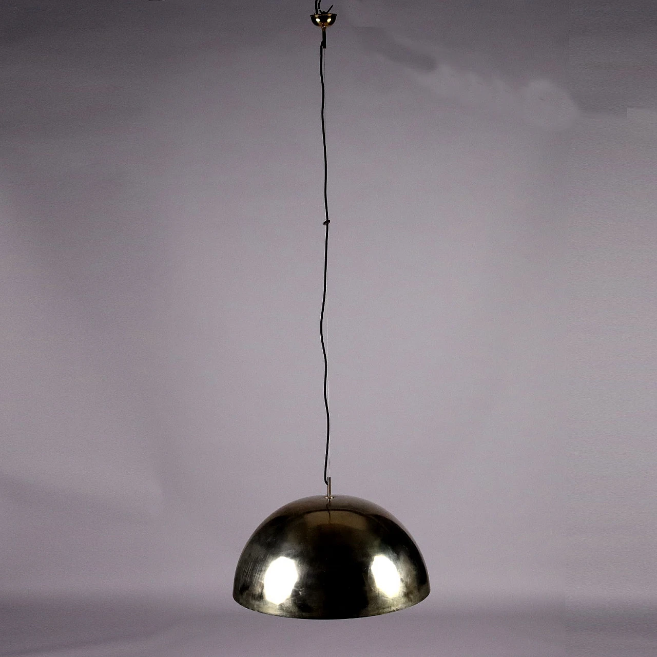 Brass-plated and enameled aluminum ceiling lamp, 1970s 1