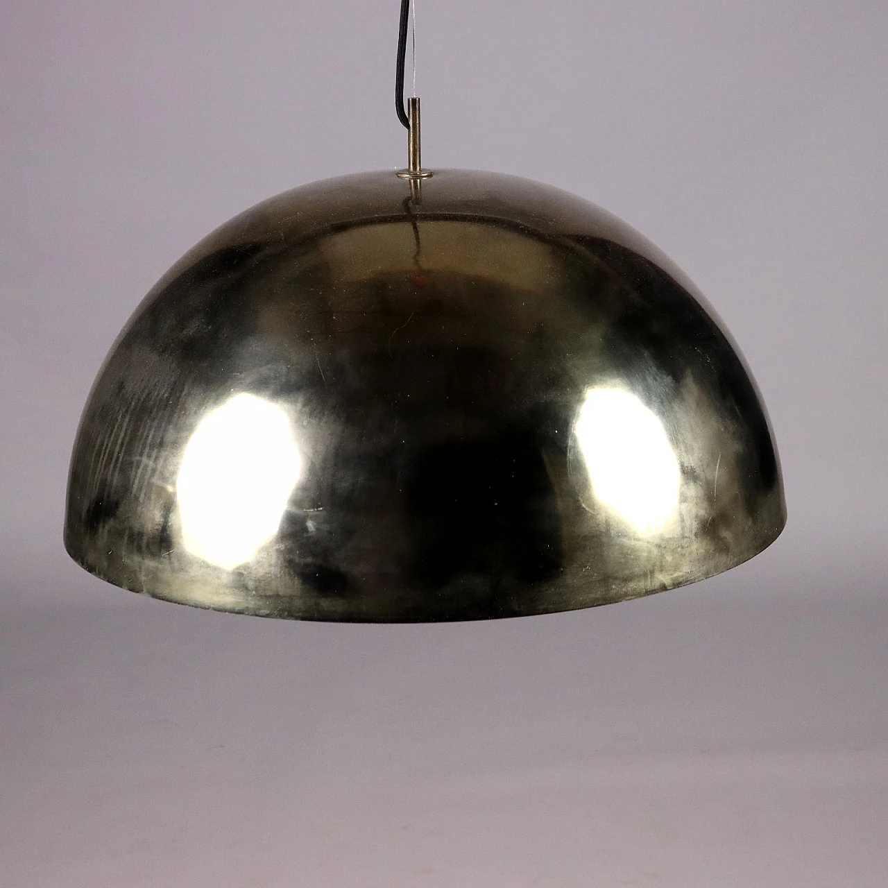 Brass-plated and enameled aluminum ceiling lamp, 1970s 3