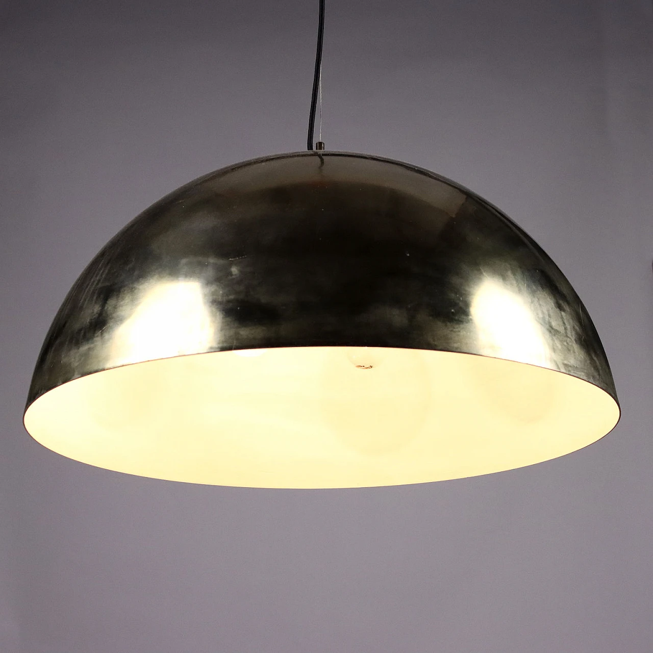 Brass-plated and enameled aluminum ceiling lamp, 1970s 5