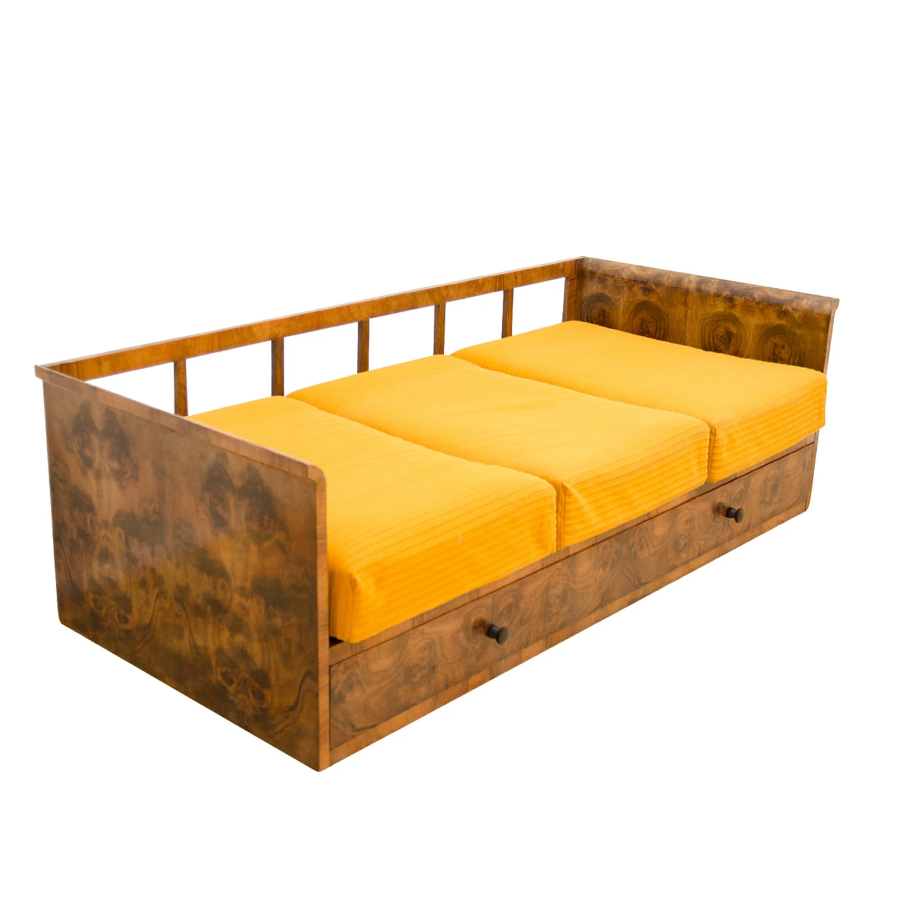 Divano letto contenitore Art Déco cecoslovacco in noce, anni '30 1