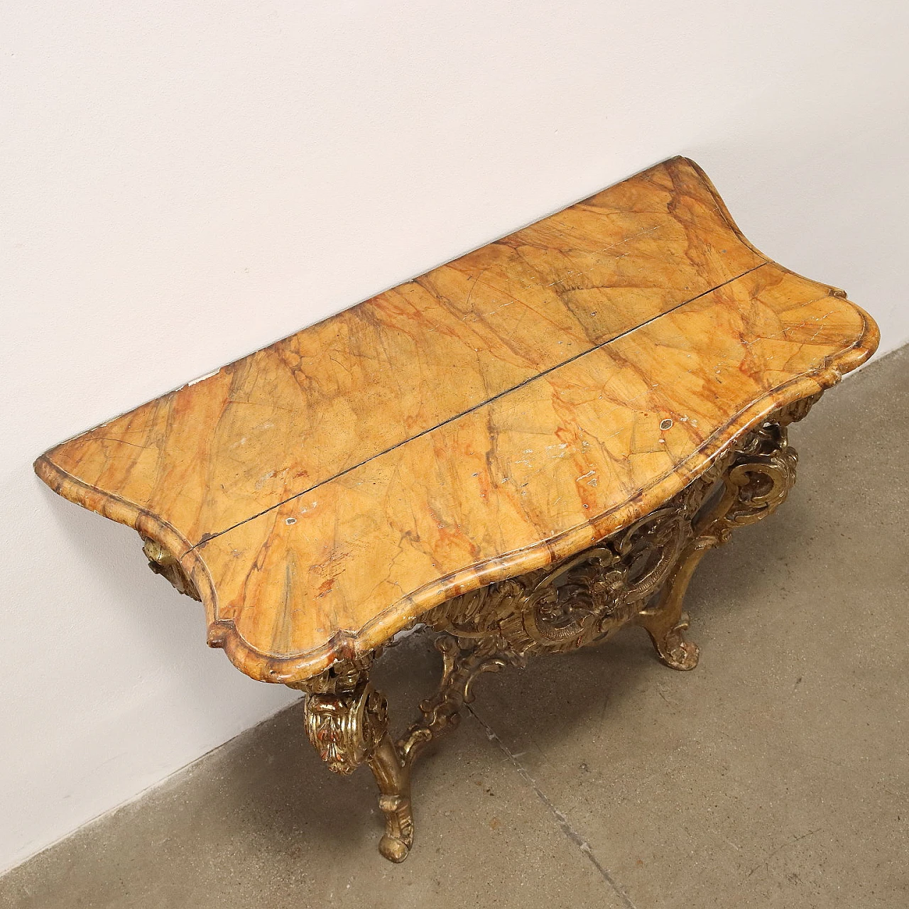 Baroque console table with lacquered marbled top, mid-18th century 8