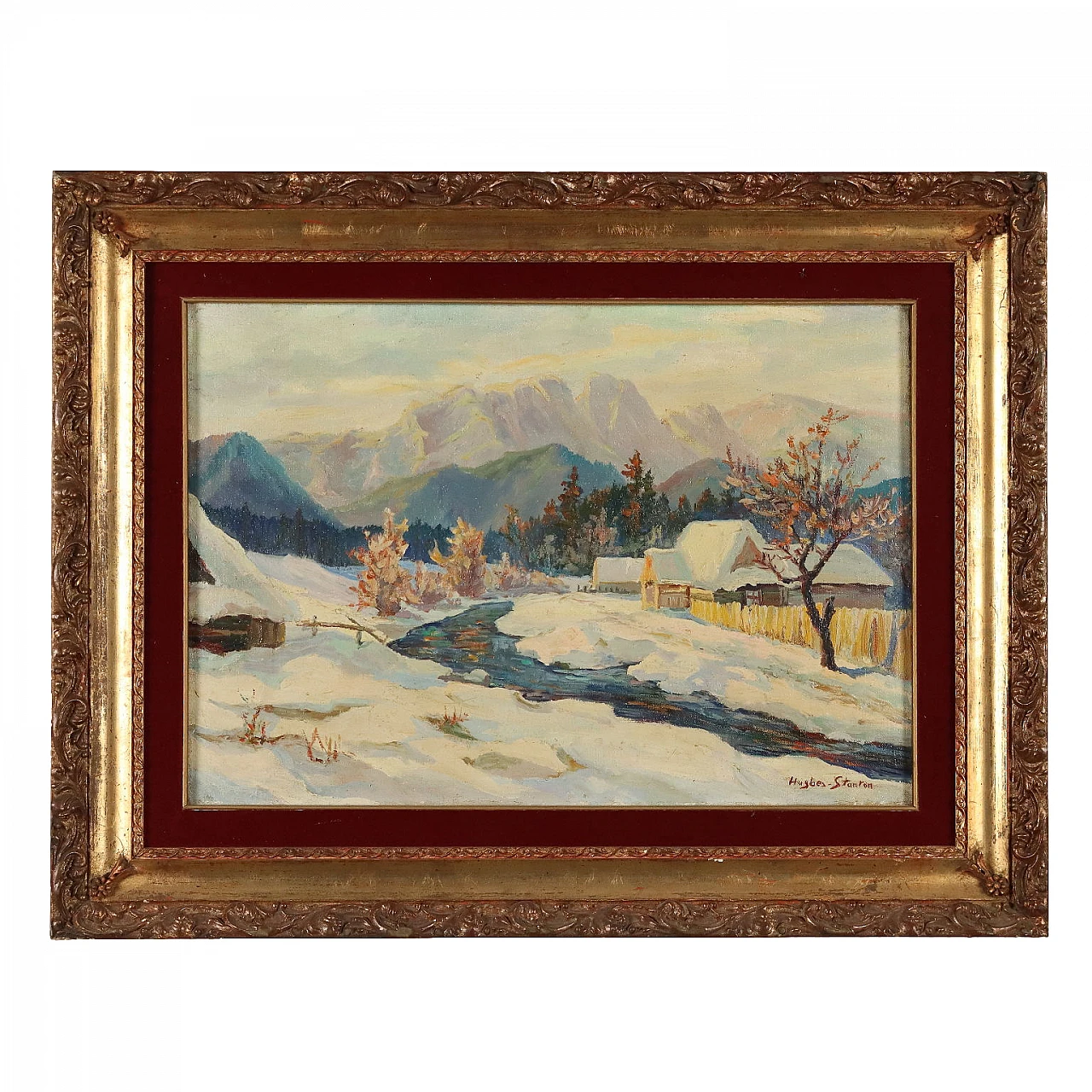 Herbert Hughes-Stanton, paesaggio innevato, dipinto a olio su tela 1
