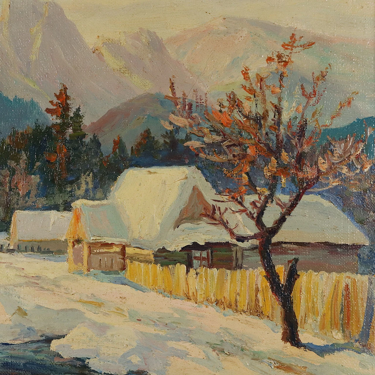 Herbert Hughes-Stanton, paesaggio innevato, dipinto a olio su tela 3