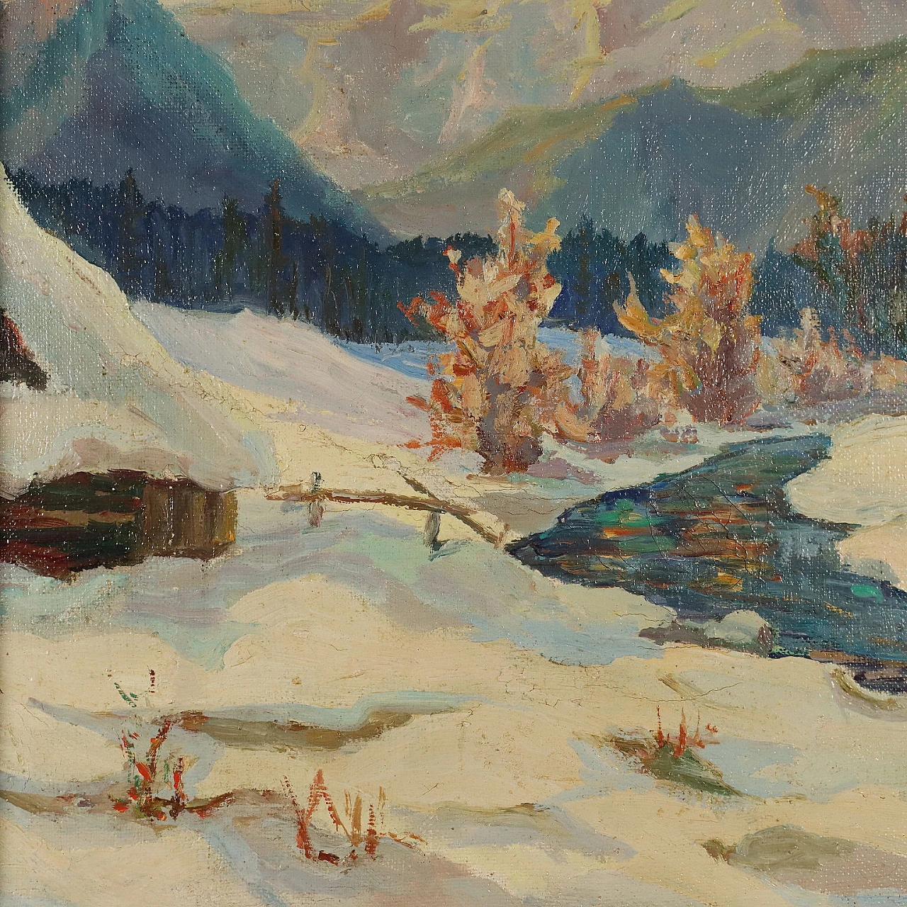 Herbert Hughes-Stanton, paesaggio innevato, dipinto a olio su tela 4