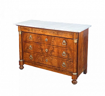 Empire walnut and marble dresser, first half of the 19th century