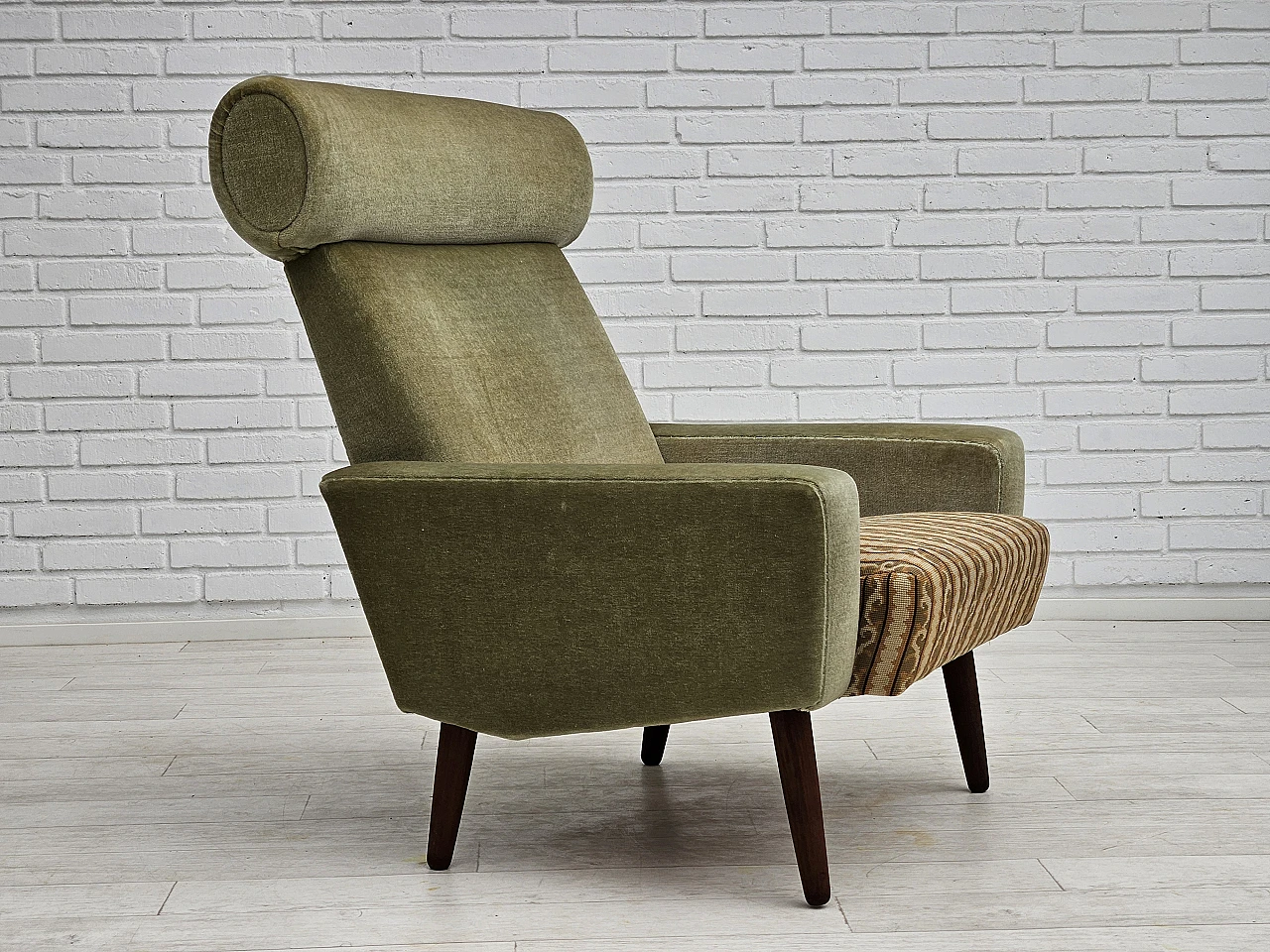Danish teak and green fabric armchair, 1970s 1