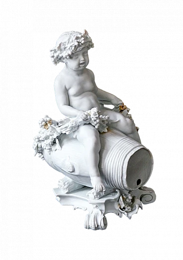 Biscuit porcelain drunk putto sculpture, 1950s