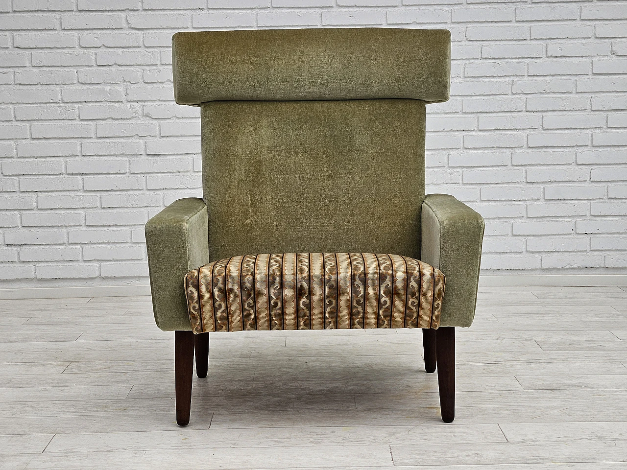 Danish teak and green fabric armchair, 1970s 2