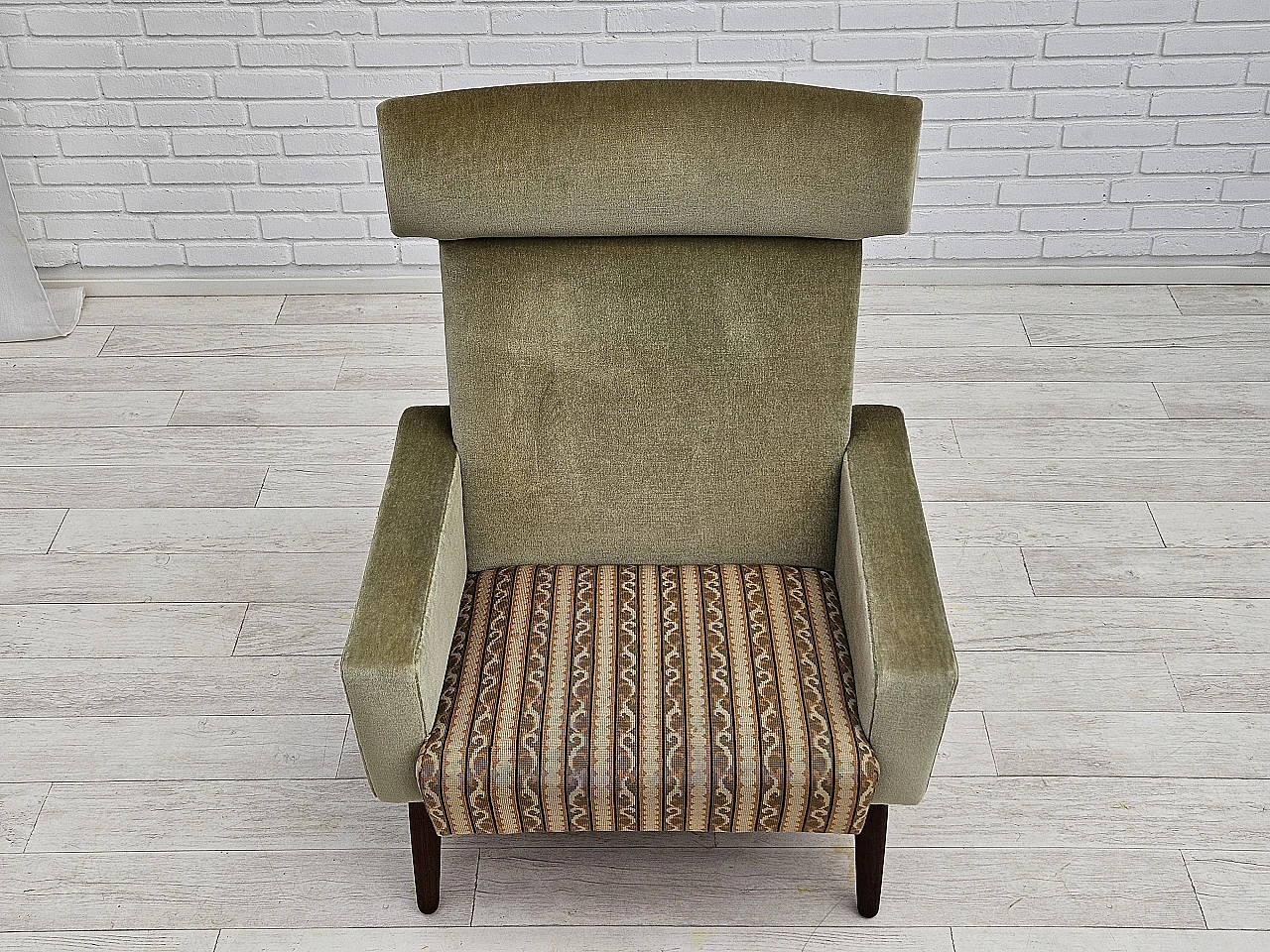 Danish teak and green fabric armchair, 1970s 3