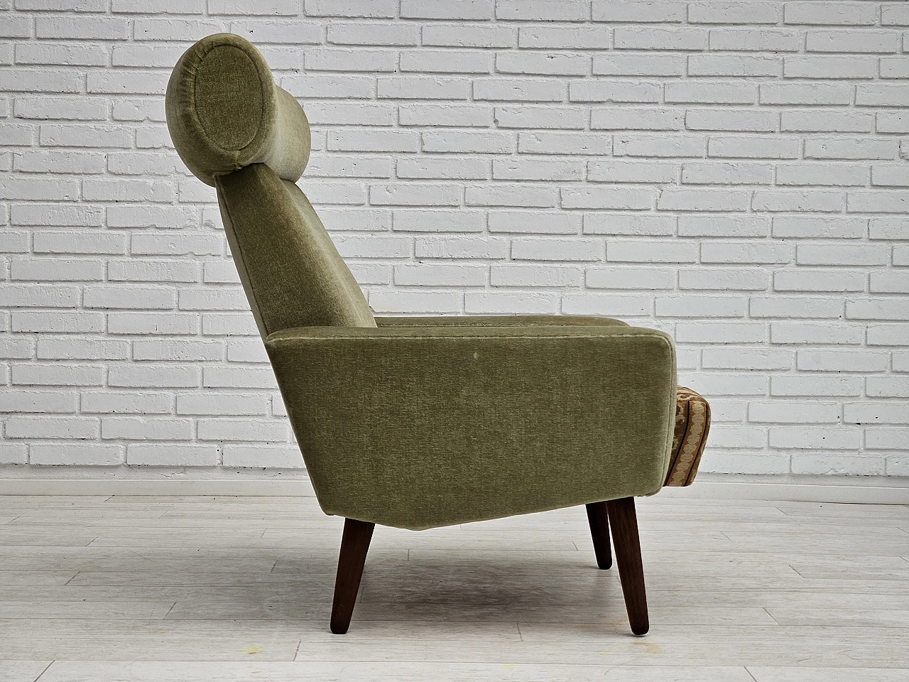 Danish teak and green fabric armchair, 1970s 4