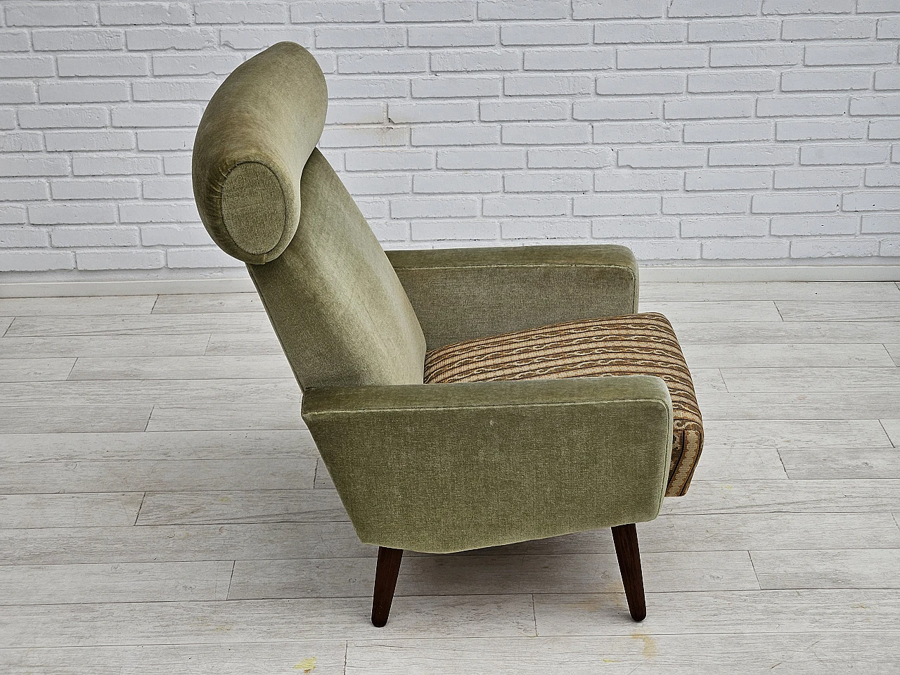 Danish teak and green fabric armchair, 1970s 5