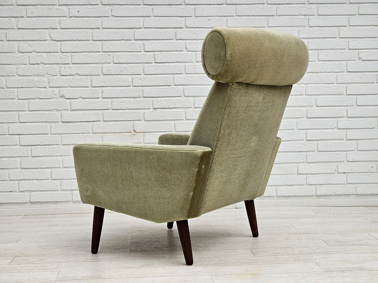 Danish teak and green fabric armchair, 1970s 7