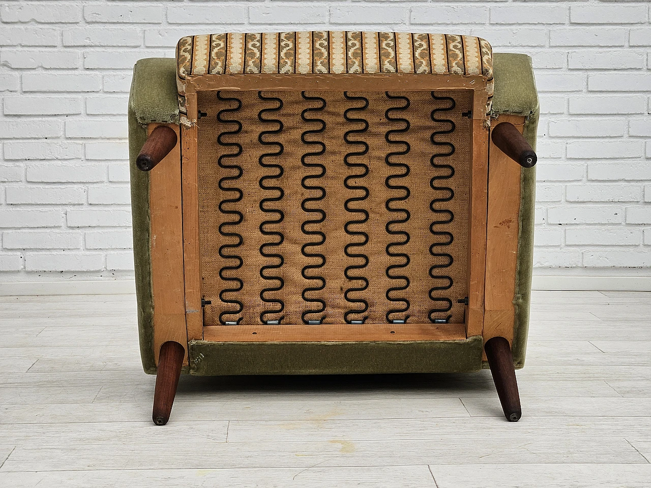 Danish teak and green fabric armchair, 1970s 8