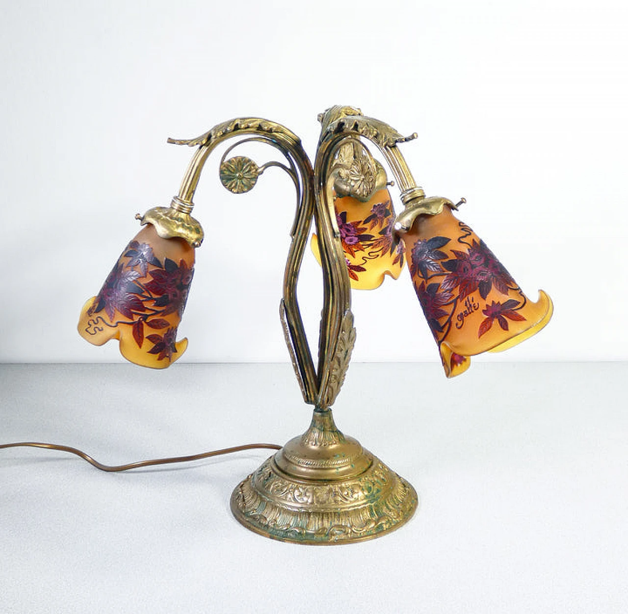 Metal and glass table lamp in the style of Émile Gallé 6