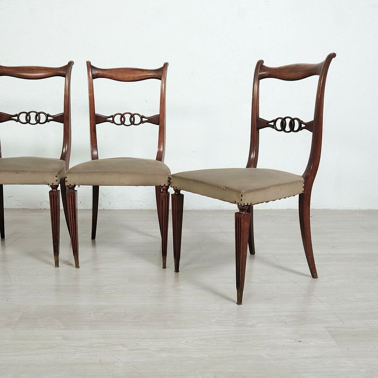 5 Chairs in wood and canvas plastic, 1950s 1